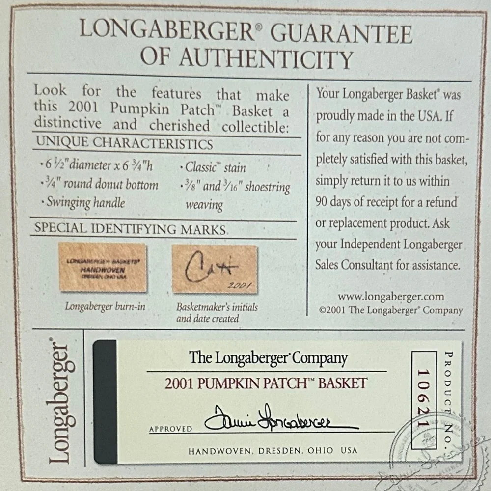 Longaberger 2001 Pumpkin Patch Basket with Lid & Bread Basket Orchard Park Plaid - Picture 9 of 16